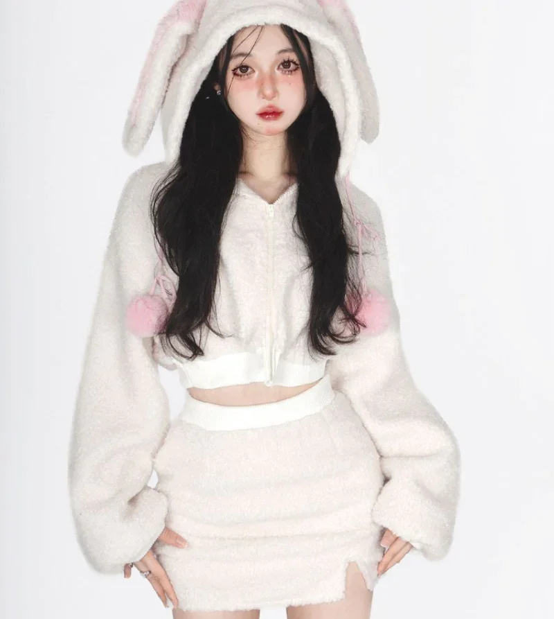 Bunny Hooded Top + Bunny Mini Skirt - Pinkidollz