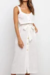 Solid Color Button Down Tie Waist Braces Skirt