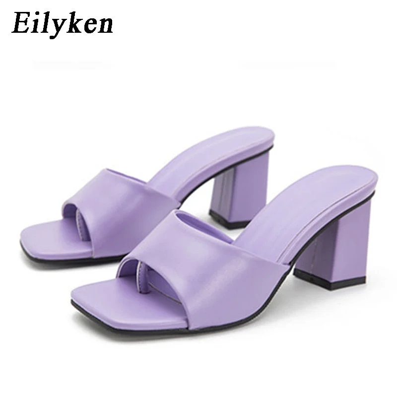 Eilyken 2022 New Women Slipper Summer Outdoor Sandal Square High Heel Slip On Flip Flop Elegant Women Slides Sandal size 41 42