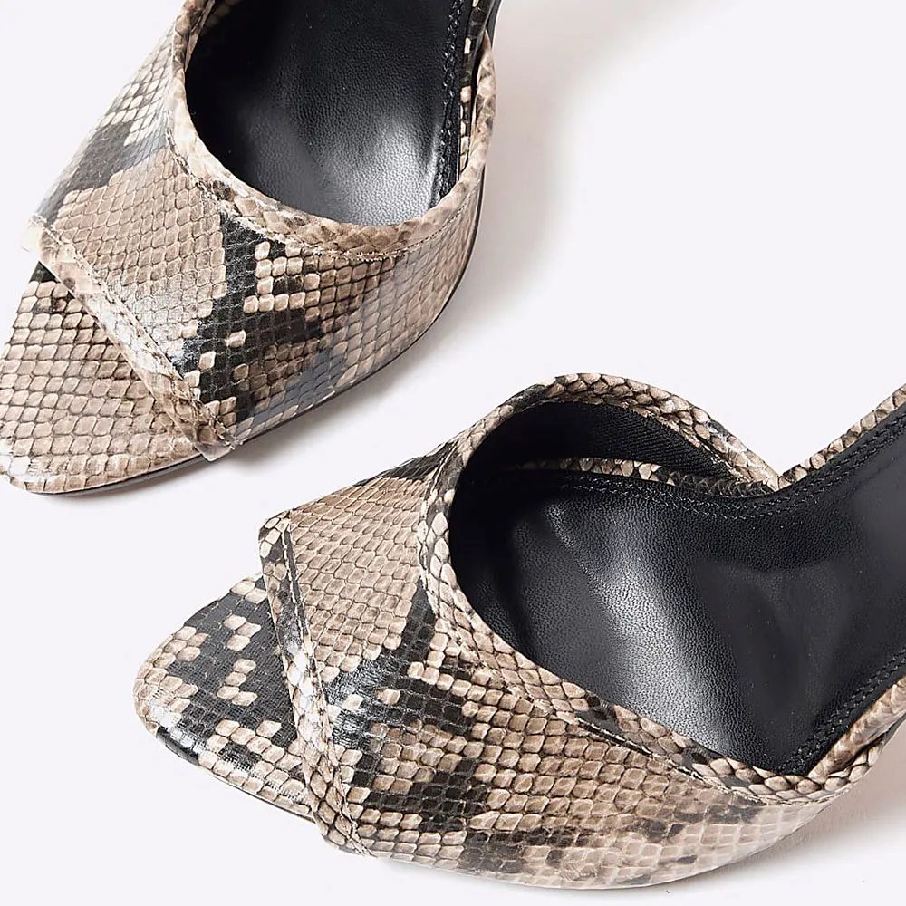 Chic Snakeskin Print Open Toe Stiletto Heel Slide Sandals Women