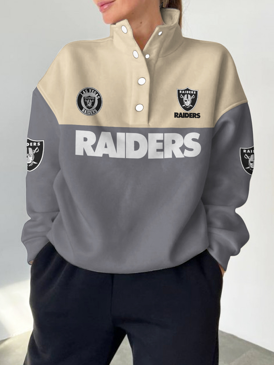 Las Vegas Raiders 2024 New Design Casual Snap  Mockneck Pullover