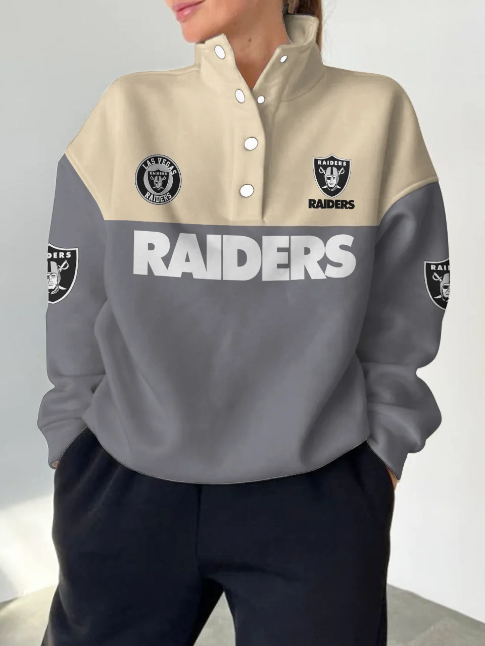 Las Vegas Raiders 2024 New Design Casual Snap  Mockneck Pullover