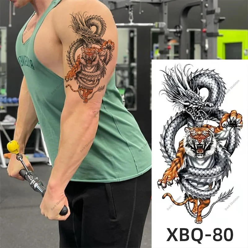 Sdrawing Black Forest Tattoo Sticker For Men Women Children Tiger Wolf Death Temporary Tattoo Fake Henna Skeleton King Animal Tatoo