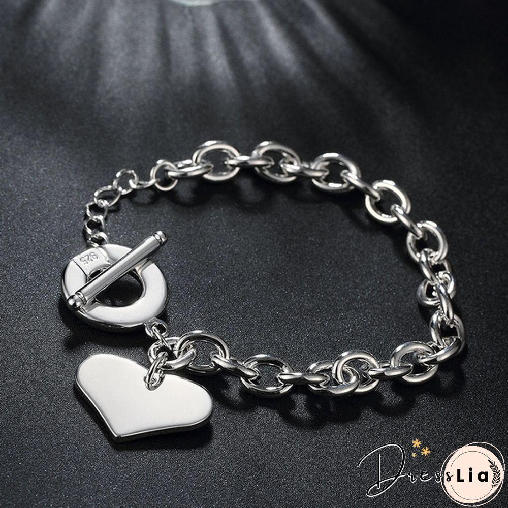 Fashion Jewelry Double Heart 925 Sterling Silver Chain Bracelets for Women