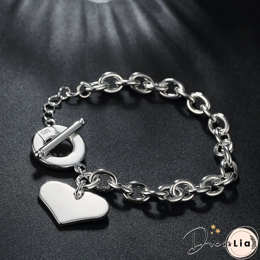 Fashion Jewelry Double Heart 925 Sterling Silver Chain Bracelets for Women