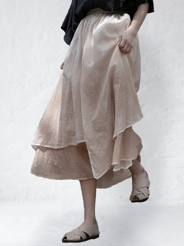 Irregular Hem Double Layer Wide Skirt wearshes