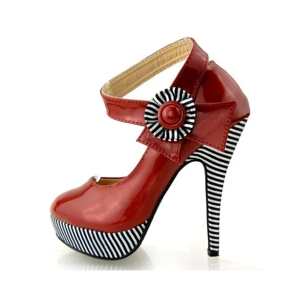 Red Stripes Platform  Heels  vintage style Shoes Nicepairs