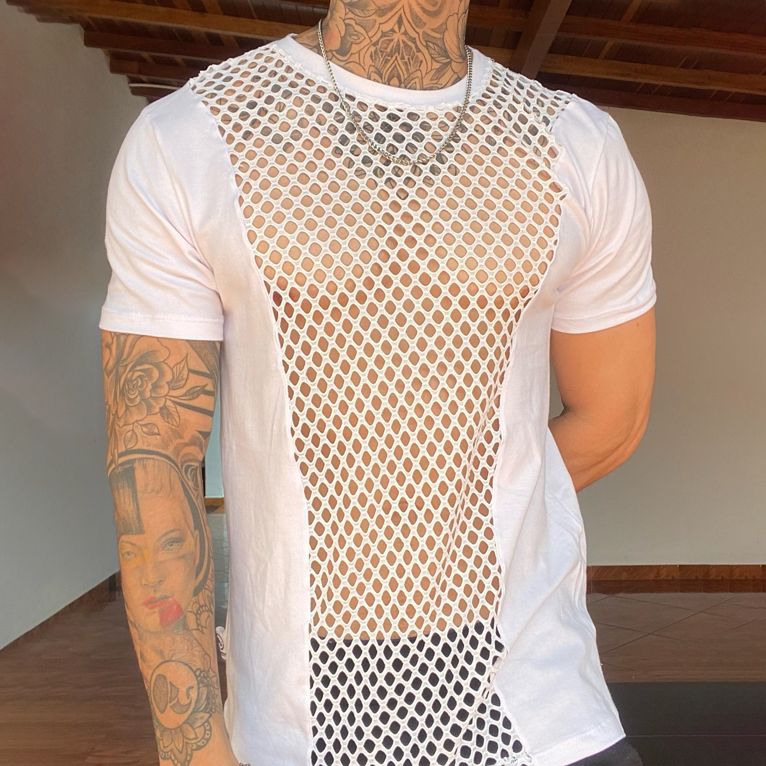 Men's Transparent Patchwork Mesh Sexy T-shirt / TECHWEAR CLUB / Techwear