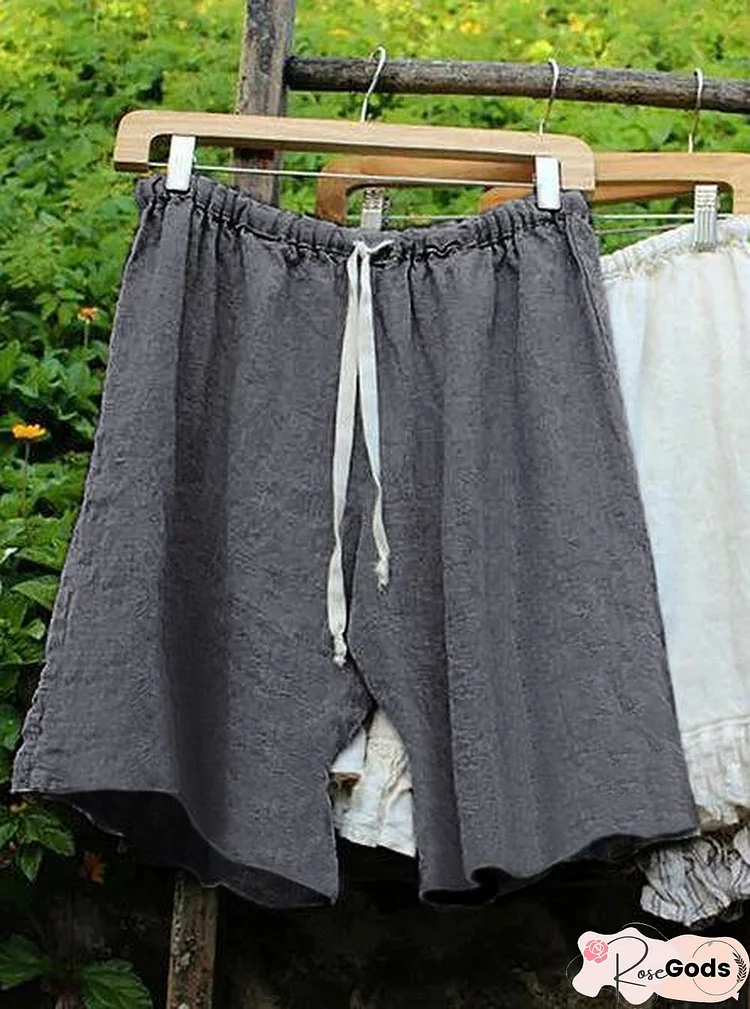 Women Shift Cotton Linen Solid Shorts Pants