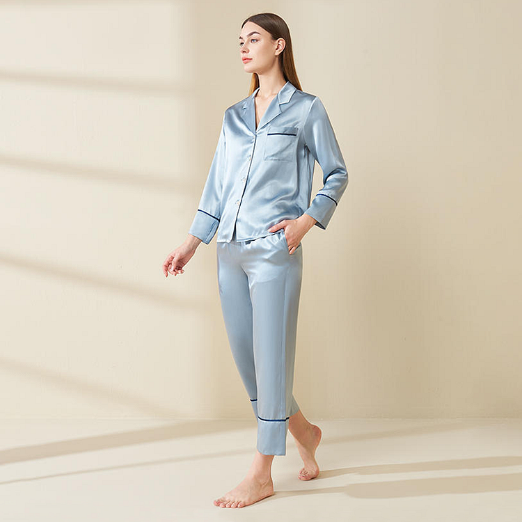 22 Momme Classic Pure Silk Pajama Set With Pocket-Chouchouhome