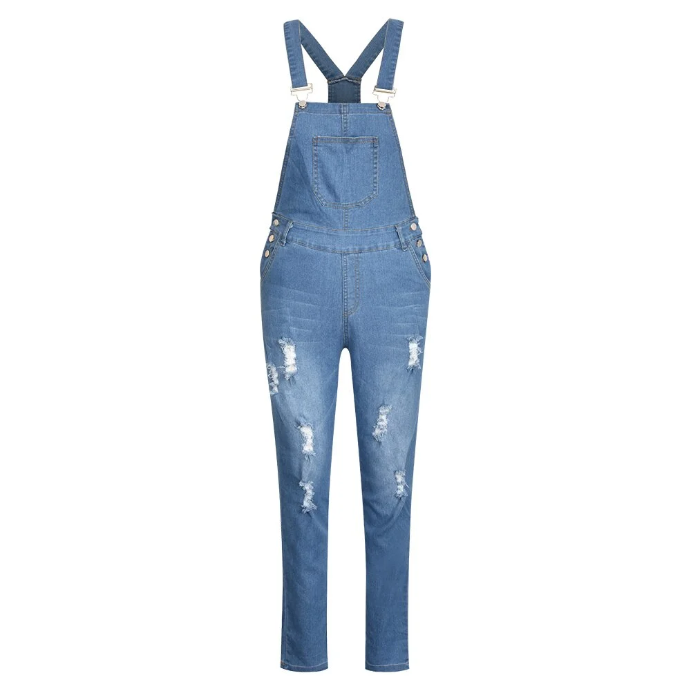 Sale New Spring Women Overalls Cool Denim Jumpsuit Ripped Holes Casual Jeans Sleeveless Jumpsuits Hollow Out Rompers D30