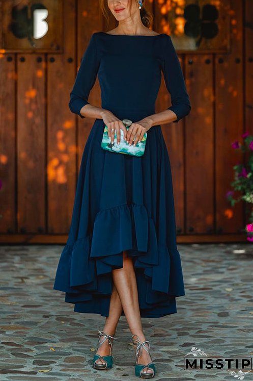 Elegant Backless High Low Hem Ruffle Swing Midi Party Dress