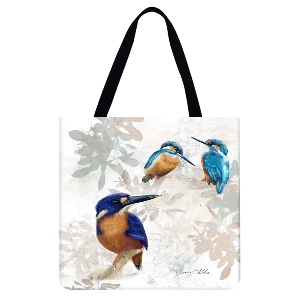 Linen Tote Bag - Retro Flowers and Birds