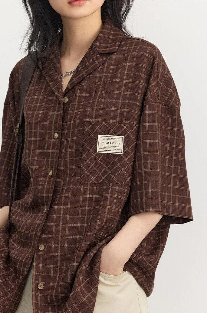 Brownm Academia V-Neck Plaid Shirt