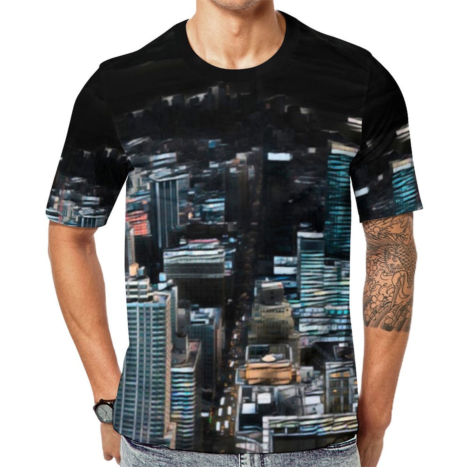 New York City Blacklight Nights Yoga Short Sleeve Print Unisex Tshirt Summer Casual Tees for Men and Women Coolcoshirts