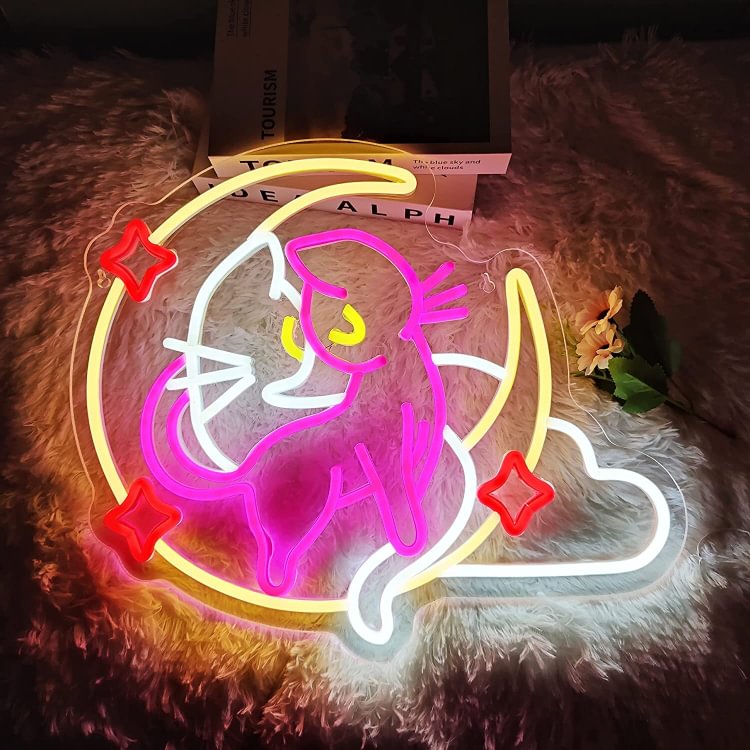 Anime Neon Sign Sailor Moon Cat Neon Sign LED Neon Signs for Bedroom Wall Decor for Living Room Gift for Girls Women Birthday