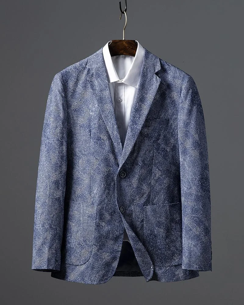 Men's Casual Thin Blue and Gray Pattern Elegant Blazer