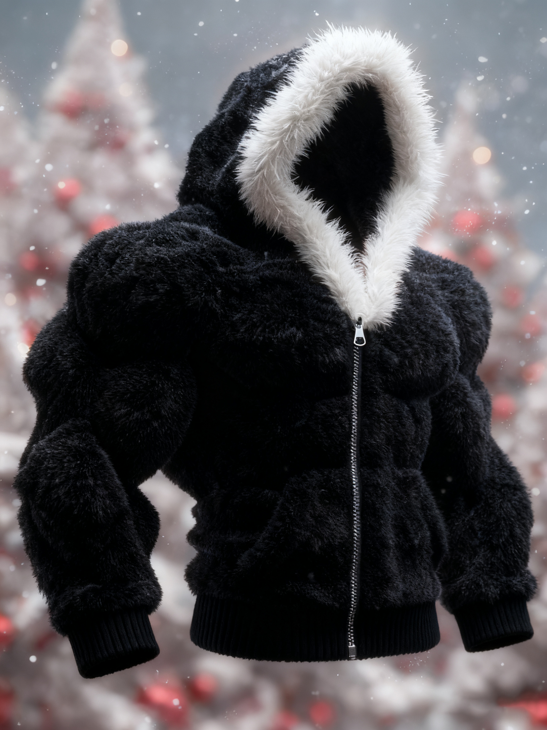Men's Christmas Knitted Fur Collar Hooded Sweater
