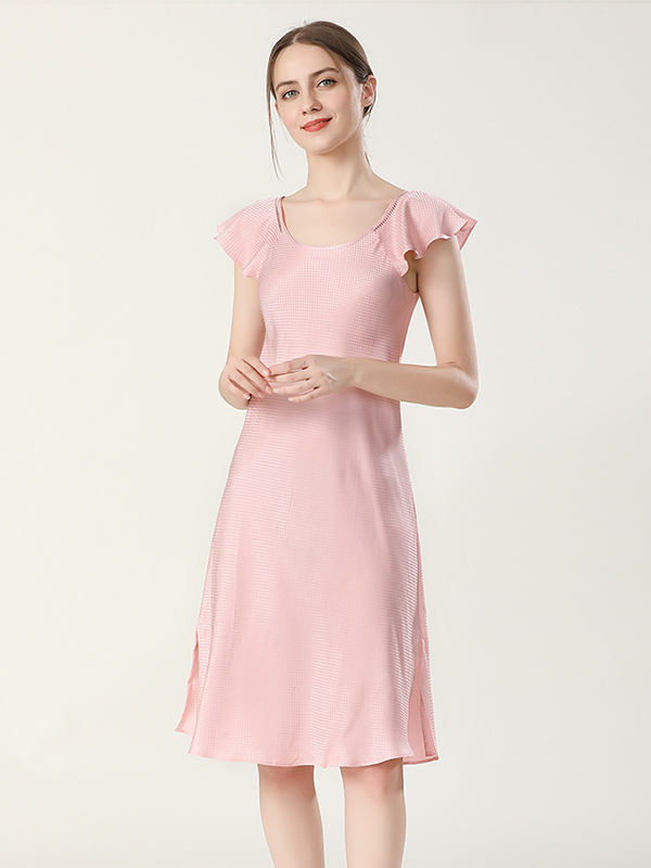 Robe de nuit en soie décontractée fine à col rond 1