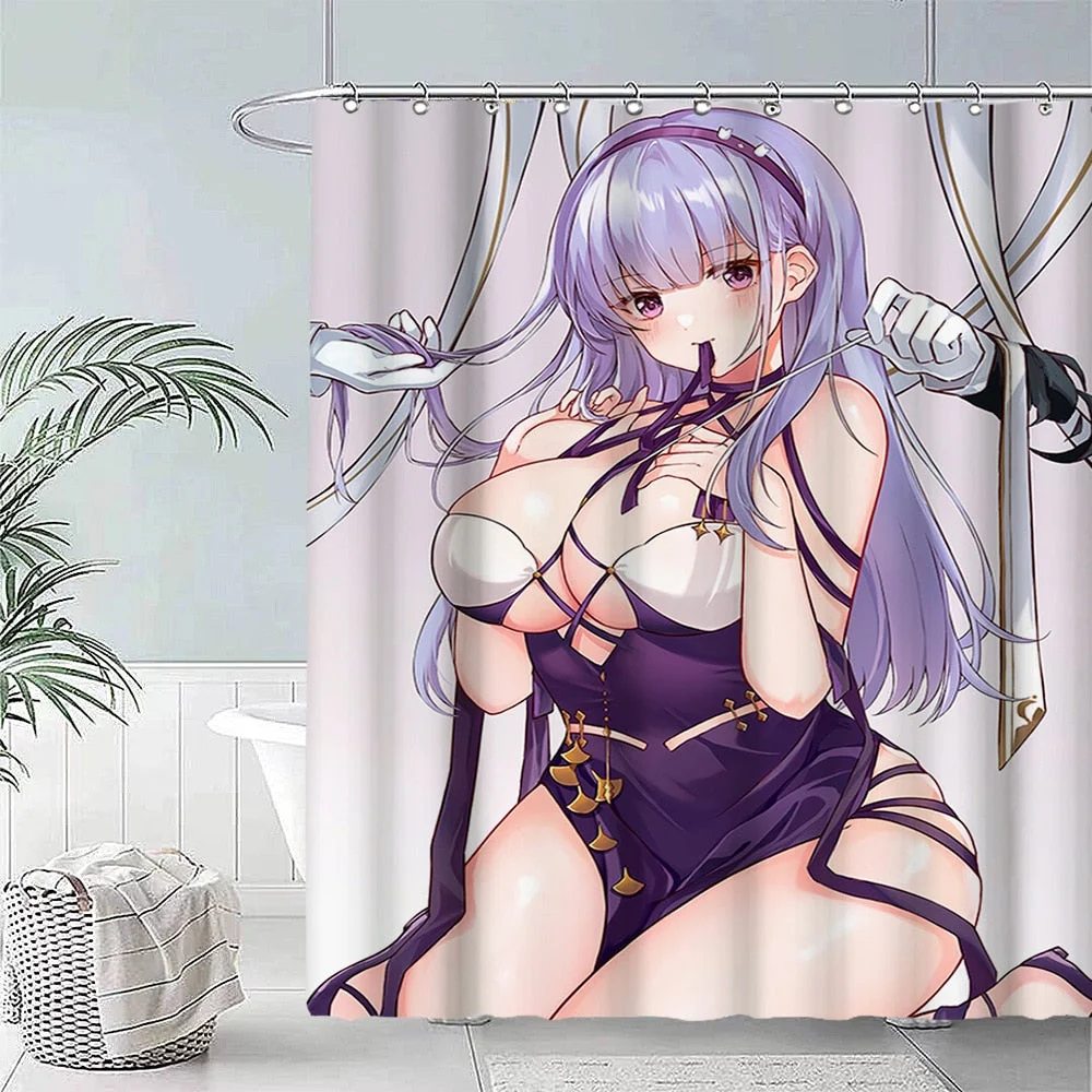 Anime Big Breasted Girl Printing Shower Curtain Bathroom Supplies High-quality Waterproof Bathroom Decoration with Hook Curtain