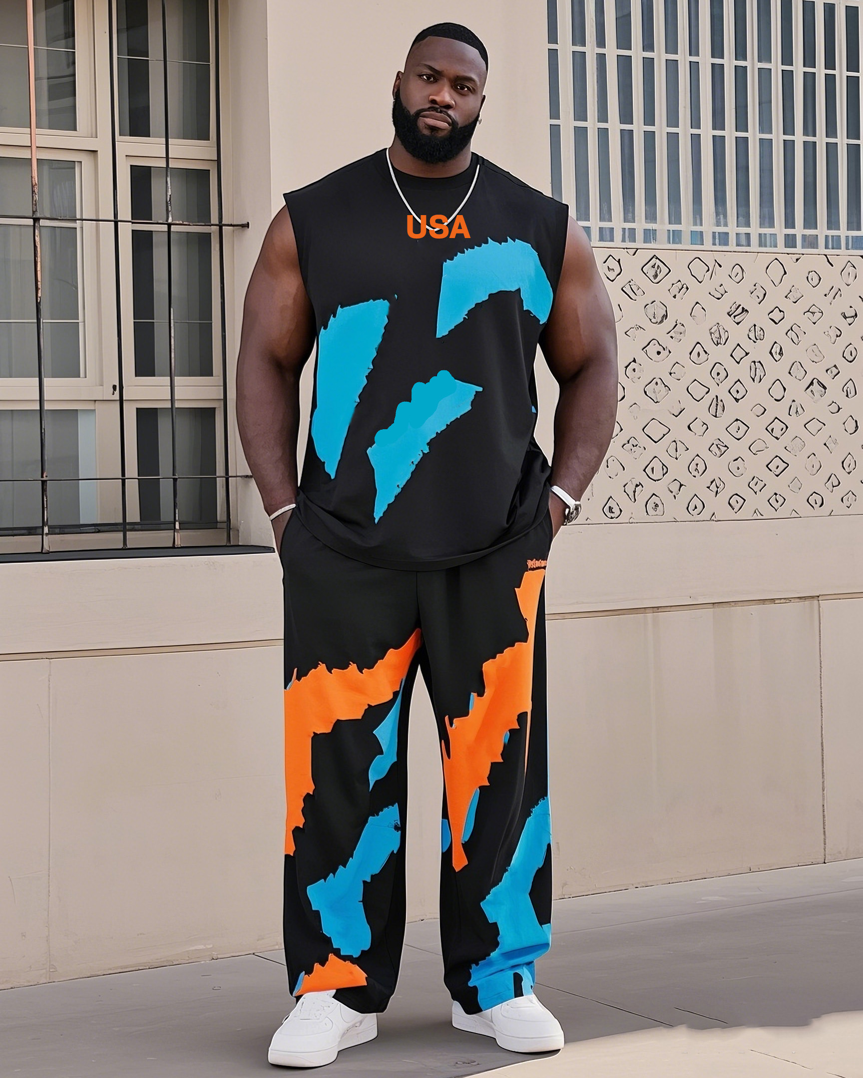 Big Boy Collision Color Block Printed Vest Trousers Suit