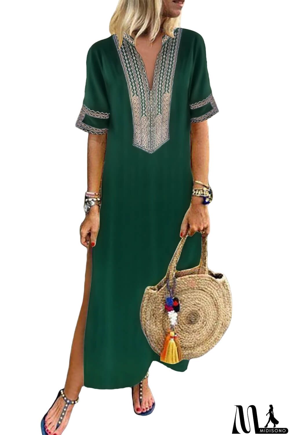 MidiSono - Bohemian Floral Print Split Maxi Dress