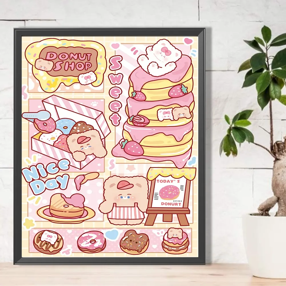Full Round Diamond Painting 40*50cm - Cute Cartoon Bear Dessert Time