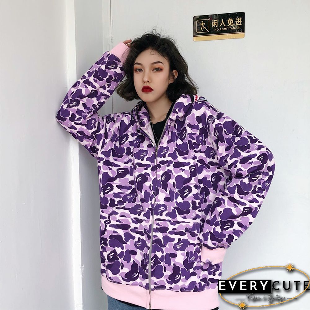 Autumn & Winter New Fashion Brand Camouflage Shark Head Couple Loose Hooded Coat Sweater