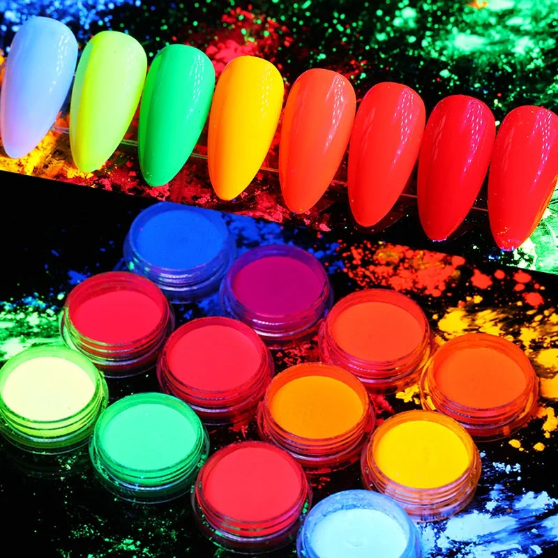 Fluorescent Nail Powder Neon Pigment Powder Nail Glitter Ombre Chrome Dust Gel Polish For 3D Nail Art Decoration-Nail Inspo