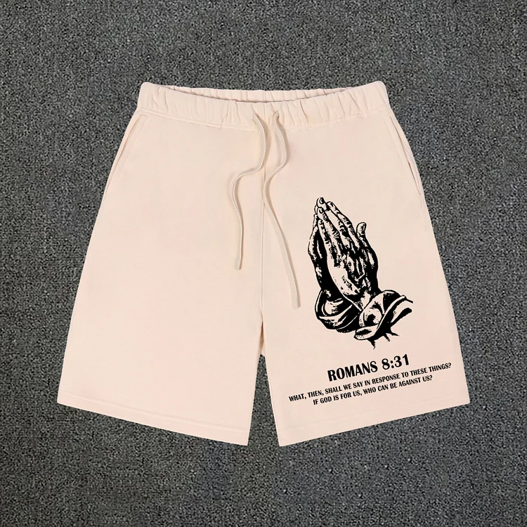 Vintage Bible Romans 8 31 Graphic Cotton Drawstring Shorts SOPULA