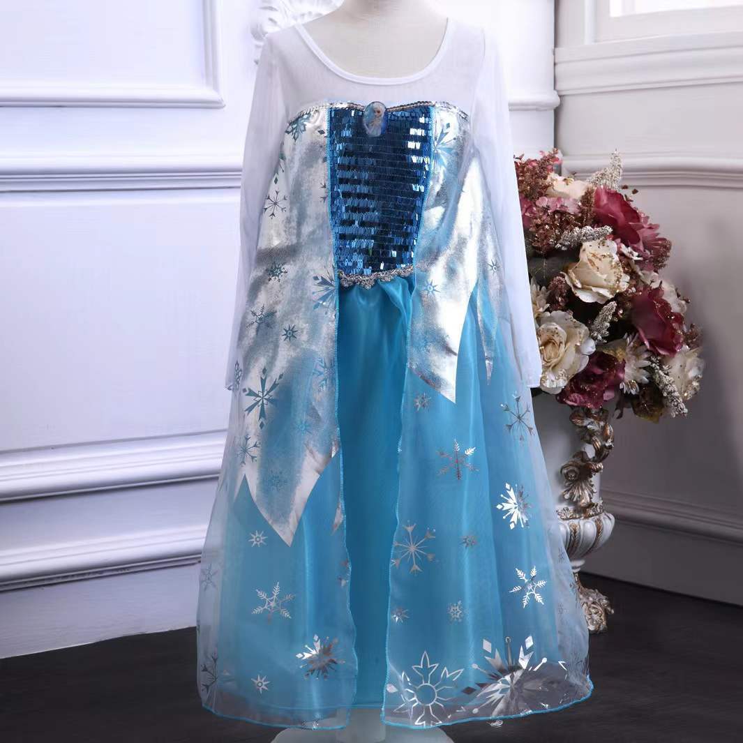 Frozen Enchantment Elsa Princess Dress - Long Sleeve Queen Gown for Girls - Halloween Special