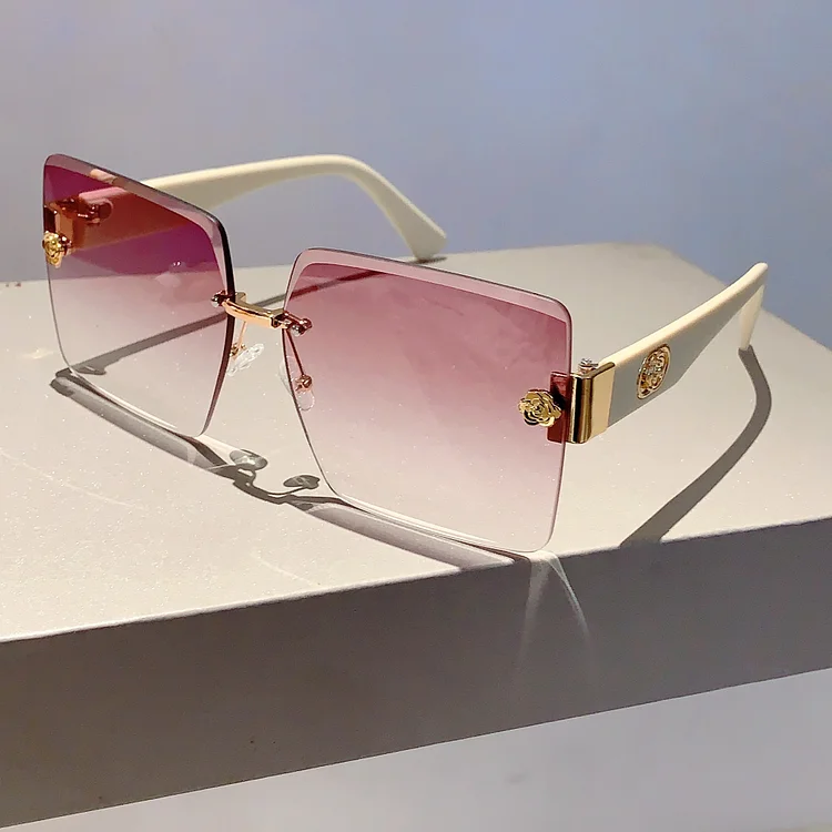 KAMMPT Rimless Square Sunglasses 2024 New Oversized Stylish Gradient Multicolor Eyewear Trendy Women Brand Design Vintage Shades