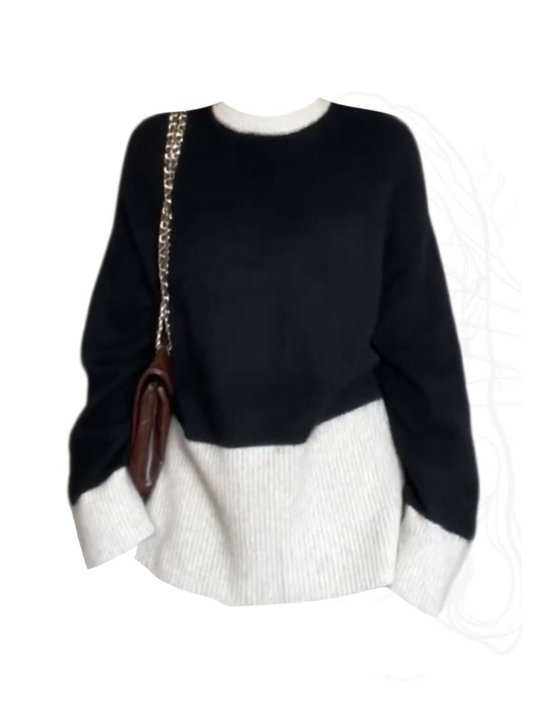 Fashion Simple Classical Knitted Sweater Fake Two Pieces Long Sleeve Pullovers Contrasting Colors Basic Autumn Winter Streetwear
