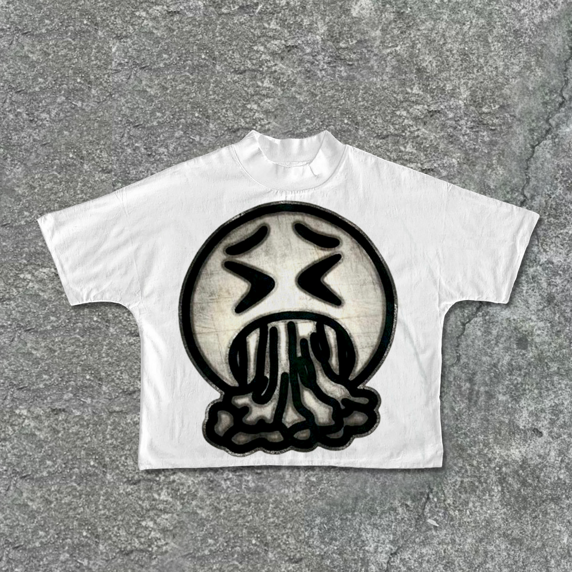 Sopula Vintage Emoji Queasiness Emotion Graphic Cotton Cropped T-Shirt - SOPULA