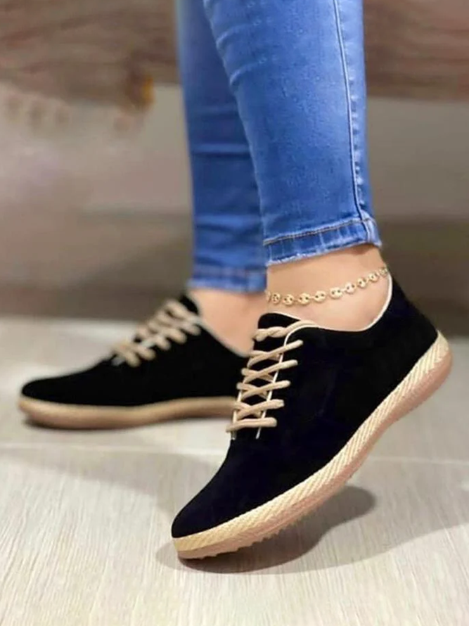 Solid Color Woven Sole Lace Up Casual Shoes CS46- Fabulory