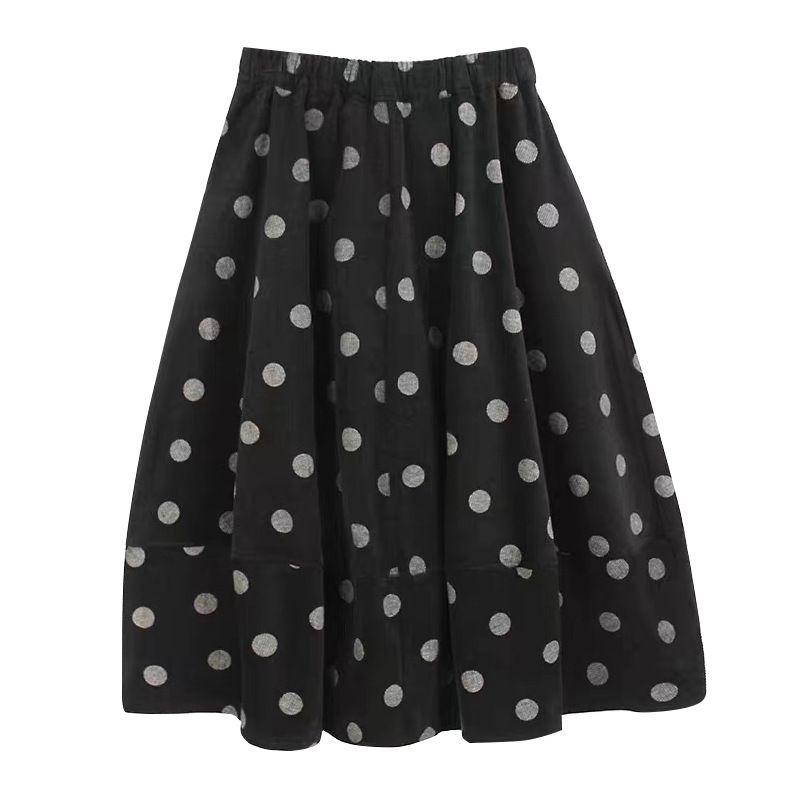 Vintage Polka Dot Corduroy High Waist Skirt