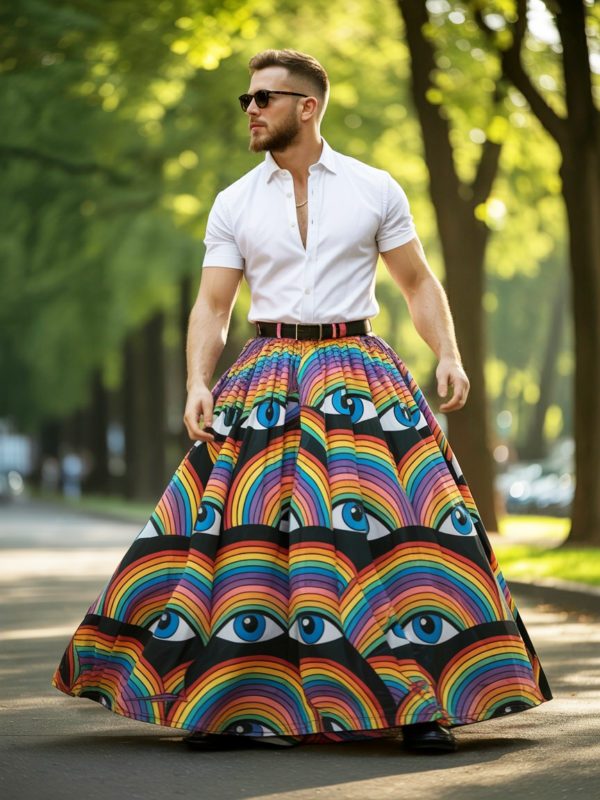 Rainbow Art Eyes Men's Festival Carnival Skirt