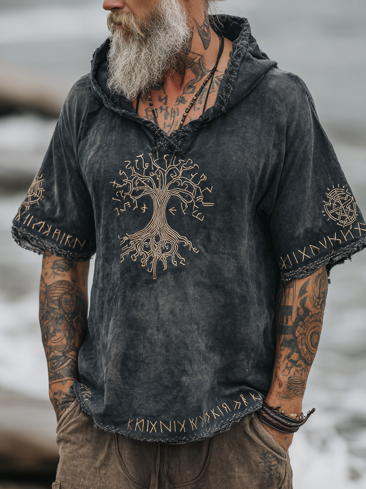 Men's Print Viking Inspired Celtic Knot Pattern Short Sleeve Hoodie / Rvogue / Rvogue