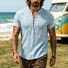 Men's Linen Short Sleeve Henley T-Shirt Lightweight Breathable Casual Summer Top by Inlyline