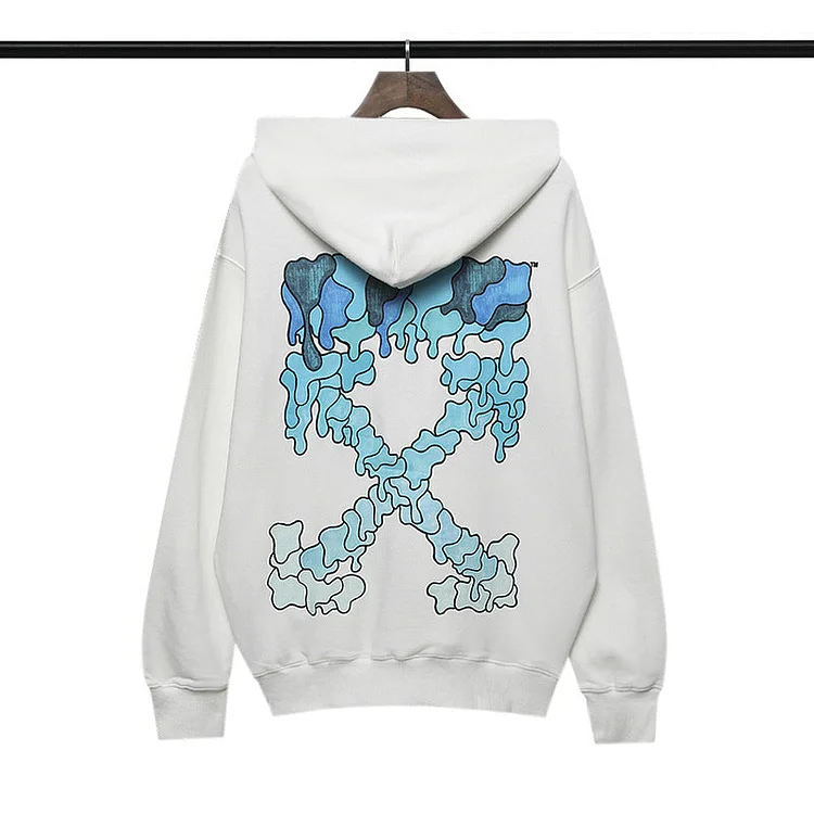 Off White Hoodie Autumn and Winter Off Blue Melting Arrow Pattern Hooded Sweater for Men and Women