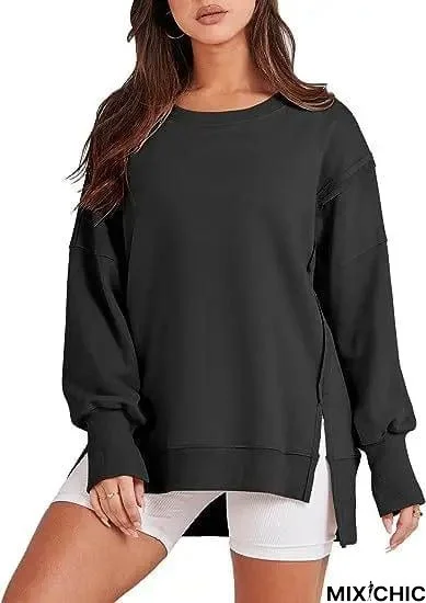 Solid Oversized Sweatshirt Crew Neck Long Sleeve Pullover Hoodies Tops Fashion Fall Women Clothes