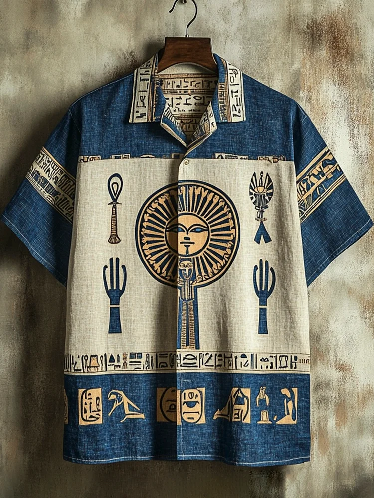 Men's Egyptian Sun Disk Of Ra Print Linen Shirt / Rvogue / Rvogue
