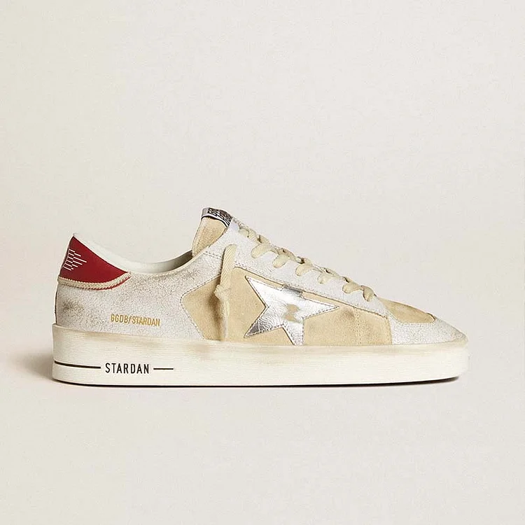 Golden Goose Stardan de nobuk y piel craquelada con estrella de piel laminada plateada