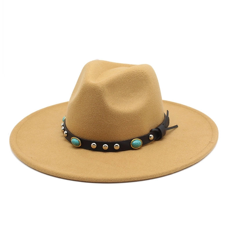 Classic Panama Autumn And Winter Men And Women Denim Woolen Hat New Big Brim Hat