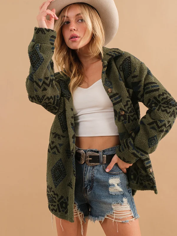 Women's autumn and winter plush lapel long sleeve jacket Flusfy