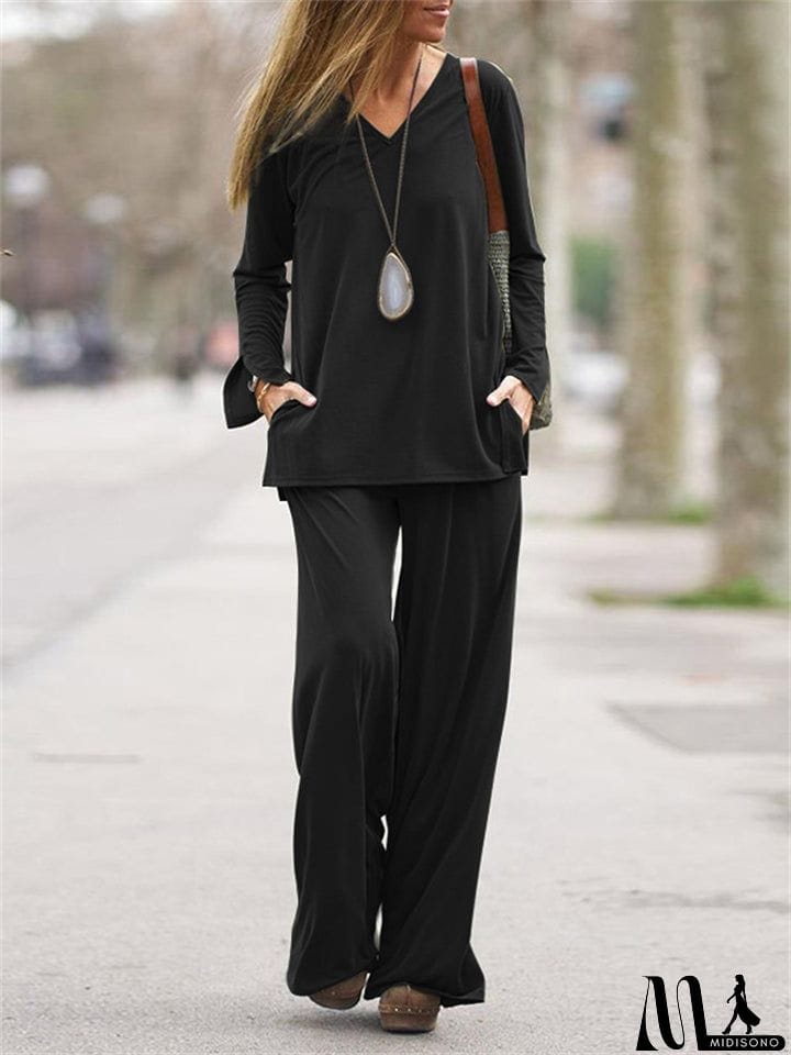 MidiSono - Women's Loose Comfy Long Sleeve 2-Piece Sets