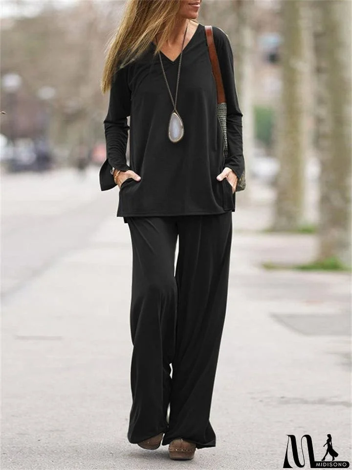 MidiSono - Women's Loose Comfy Long Sleeve 2-Piece Sets