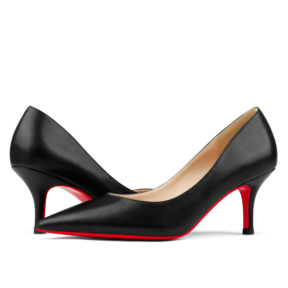 60mm Pointed Toe Red Bottom Kitten Heels Daily Matte Pumps for Women-MERUMOTE