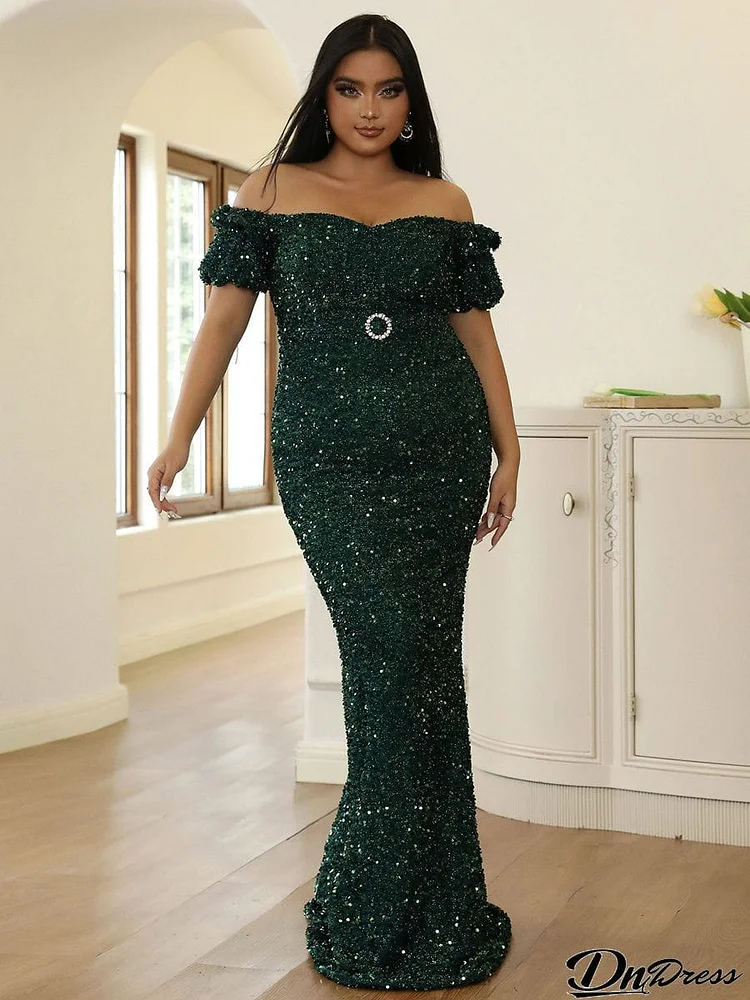 Plus Size Backless Sequin Mermaid Evening Dress PWY96