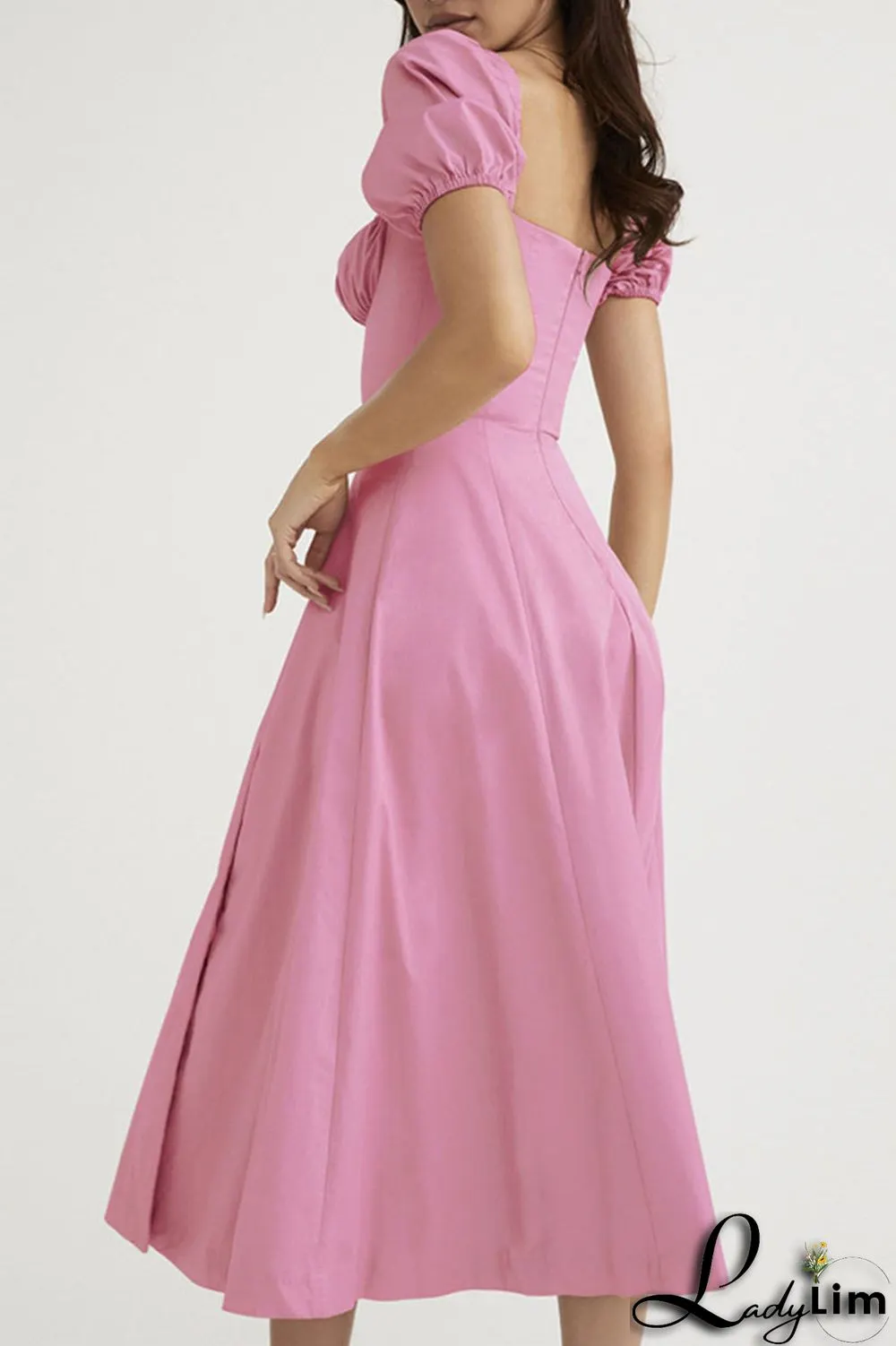 Pink Daily Elegant Print Patchwork Frenulum Off the Shoulder Irregular Dress Dresses